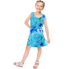 Blue Ice Crystals, Abstract Aqua Azure Cyan Kids  Tunic Dress by DianeClancy