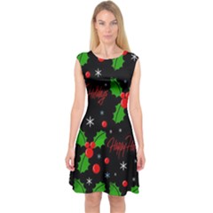 Happy Holidays Pattern Capsleeve Midi Dress by Valentinaart