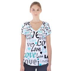 Love Pattern - Cyan Short Sleeve Front Detail Top by Valentinaart
