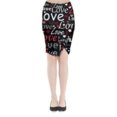 Red Love Pattern Midi Wrap Pencil Skirt by Valentinaart