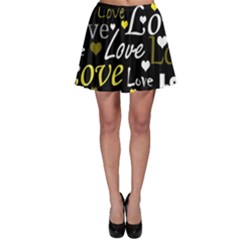 Yellow Love Pattern Skater Skirt by Valentinaart