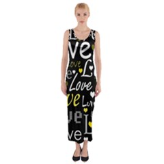 Yellow Love Pattern Fitted Maxi Dress by Valentinaart