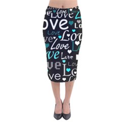 Valentine s Day Pattern - Cyan Velvet Midi Pencil Skirt by Valentinaart