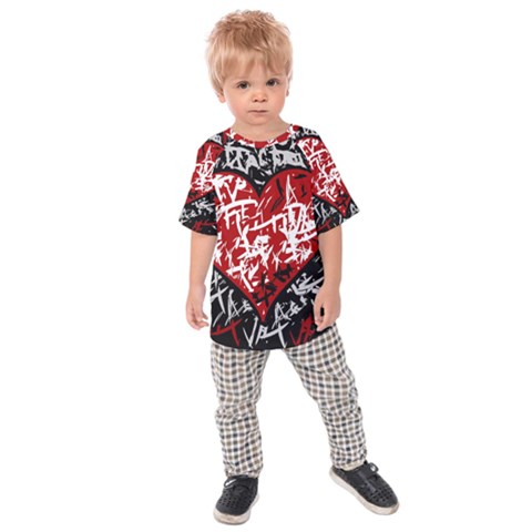Red Graffiti Style Hart  Kids  Raglan Tee by Valentinaart