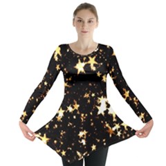 Golden Stars In The Sky Long Sleeve Tunic  by picsaspassion