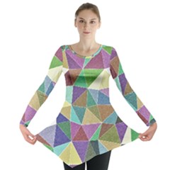Colorful Triangles, Pencil Drawing Art Long Sleeve Tunic  by picsaspassion