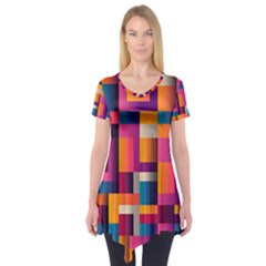 Abstract Background Geometry Blocks Short Sleeve Tunic  by Amaryn4rt