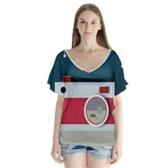 Camera Vector Illustration Flutter Sleeve Top by Amaryn4rt