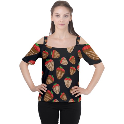 Chocolate Strawberries Pattern Women s Cutout Shoulder Tee by Valentinaart