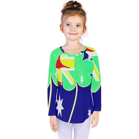 St  Patrick Australia And Ireland Irish Shamrock Australian Country Flag  Kids  Long Sleeve Tee by yoursparklingshop