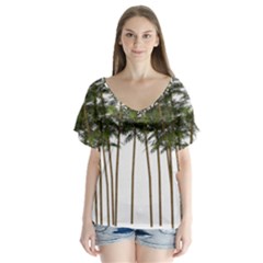 Bamboo Plant Wellness Digital Art Flutter Sleeve Top by Amaryn4rt