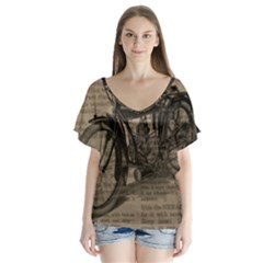 Vintage Collage Motorcycle Indian Flutter Sleeve Top by Amaryn4rt