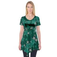 Star Seamless Tile Background Abstract Short Sleeve Tunic  by Amaryn4rt