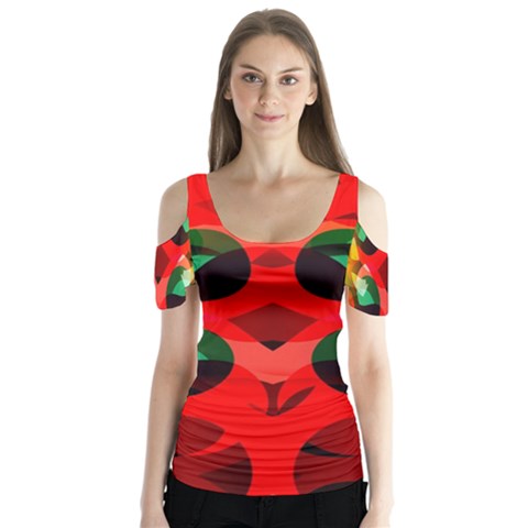 Abstract Digital Design Butterfly Sleeve Cutout Tee  by Amaryn4rt