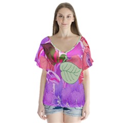 Abstract Flowers Digital Art Flutter Sleeve Top by Nexatart