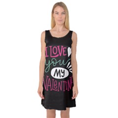  I Love You My Valentine / Our Two Hearts Pattern (black) Sleeveless Satin Nightdress by FashionFling