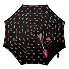 My Heart Points To Yours / Pink And Blue Cupid s Arrows (black) Hook Handle Umbrellas (small) by FashionFling