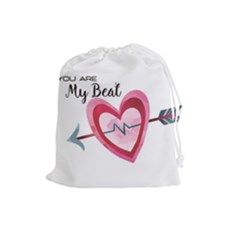 You Are My Beat / Pink And Teal Hearts Pattern (white)  Drawstring Pouches (large)  by FashionFling