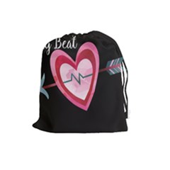 You Are My Beat / Pink And Teal Hearts Pattern (black)  Drawstring Pouches (large)  by FashionFling