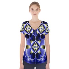 Fractal Fantasy Blue Beauty Short Sleeve Front Detail Top by Nexatart