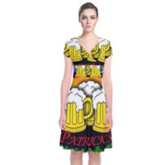 Beer Mugs Short Sleeve Front Wrap Dress by Valentinaart