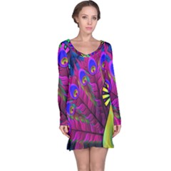 Peacock Abstract Digital Art Long Sleeve Nightdress by Nexatart