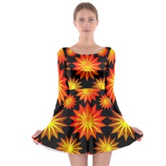 Stars Patterns Christmas Background Seamless Long Sleeve Skater Dress by Nexatart