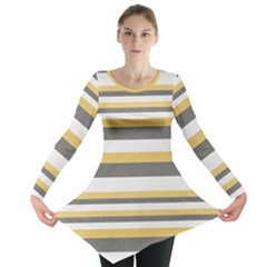 Textile Design Knit Tan White Long Sleeve Tunic  by Nexatart