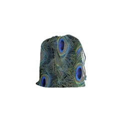 Peacock Feathers Blue Bird Nature Drawstring Pouches (xs)  by Amaryn4rt