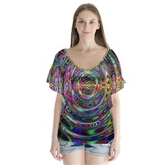 Wave Line Colorful Brush Particles Flutter Sleeve Top by Amaryn4rt