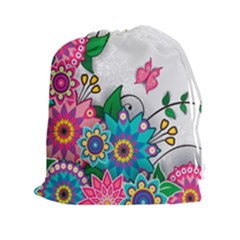 Flowers Pattern Vector Art Drawstring Pouches (xxl) by Amaryn4rt