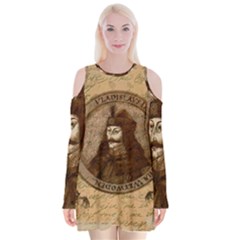 Count Vlad Dracula Velvet Long Sleeve Shoulder Cutout Dress by Valentinaart