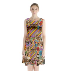 Background Images Colorful Bright Sleeveless Chiffon Waist Tie Dress by Simbadda