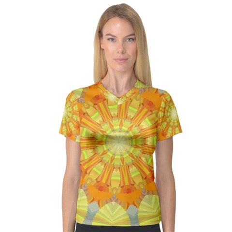 Sunshine Sunny Sun Abstract Yellow Women s V-neck Sport Mesh Tee by Simbadda