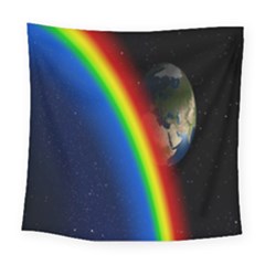 Rainbow Earth Outer Space Fantasy Carmen Image Square Tapestry (large) by Simbadda