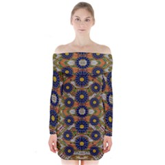 Fleur Flower Porcelaine In Calm Long Sleeve Off Shoulder Dress by pepitasart
