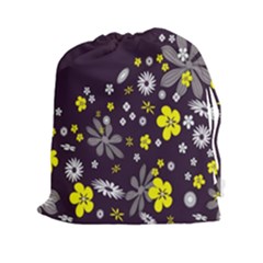 Vintage Retro Floral Flowers Wallpaper Pattern Background Drawstring Pouches (xxl) by Simbadda