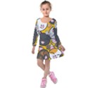 Cats pattern Kids  Long Sleeve Velvet Dress View1