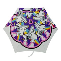 Badge Patch Pink Rainbow Rocket Mini Folding Umbrellas by Amaryn4rt