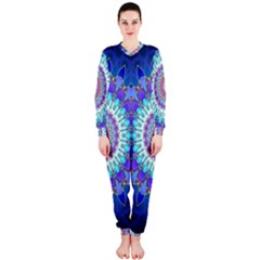 Power Flower Mandala   Blue Cyan Violet Onepiece Jumpsuit (ladies)  by EDDArt