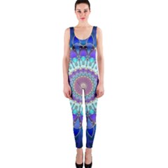 Power Flower Mandala   Blue Cyan Violet Onepiece Catsuit by EDDArt