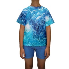 Fractal Occean Waves Artistic Background Kids  Short Sleeve Swimwear by Amaryn4rt