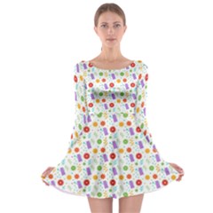 Decorative Spring Flower Pattern Long Sleeve Skater Dress by TastefulDesigns
