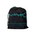 Blue Aqua Digital Art Circuitry Gray Black Artwork Abstract Geometry Drawstring Pouches (Large)  View2