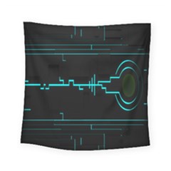 Blue Aqua Digital Art Circuitry Gray Black Artwork Abstract Geometry Square Tapestry (small) by Simbadda