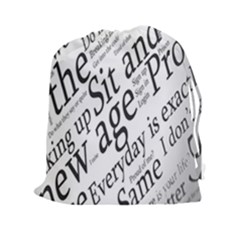 Abstract Minimalistic Text Typography Grayscale Focused Into Newspaper Drawstring Pouches (xxl) by Simbadda
