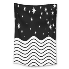 Black And White Waves And Stars Abstract Backdrop Clipart Large Tapestry by Simbadda