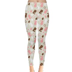 Colorful Easter Bunnies Eggs Pattern Flowers Leggings by CoolDesigns