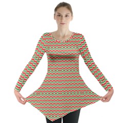 Red Repeating Chevron Zig Zag In Christmas Holiday Colors Long Sleeve Tunic Top by CoolDesigns