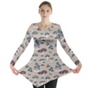 Blue Colorful Mushrooms Pattern Long Sleeve Tunic Top View1